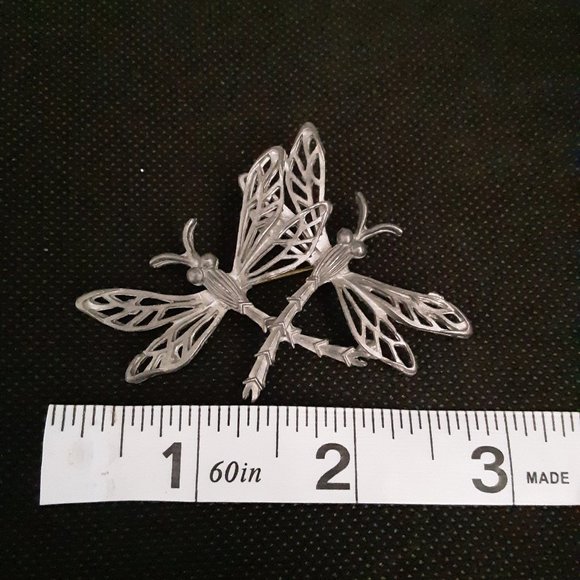 Double Dragonfly (Pewter?) Pin Brooch - Picture 6 of 7